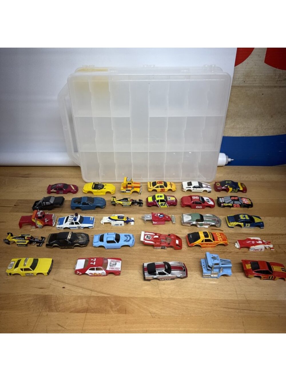 Lot of 29 Slot Car/Truck Shells - AFX - Tyco - Various - With Case -SHELLS ONLY